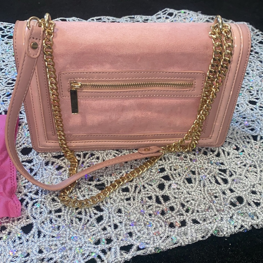 mali + lili pink  gold chain suede purse vegan